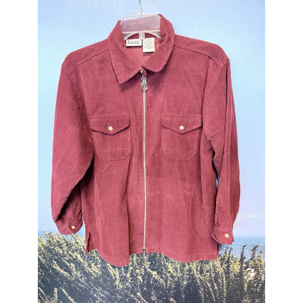 Capacity Jacket Womens M Burgundy Corduroy, Front Zipper, Light Weight